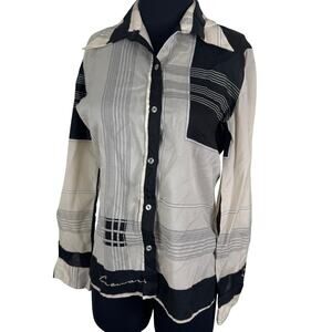 Vintage 70s Leonardi Italy Geometric Silk Shirt DAMAGED AS-IS Project Medium